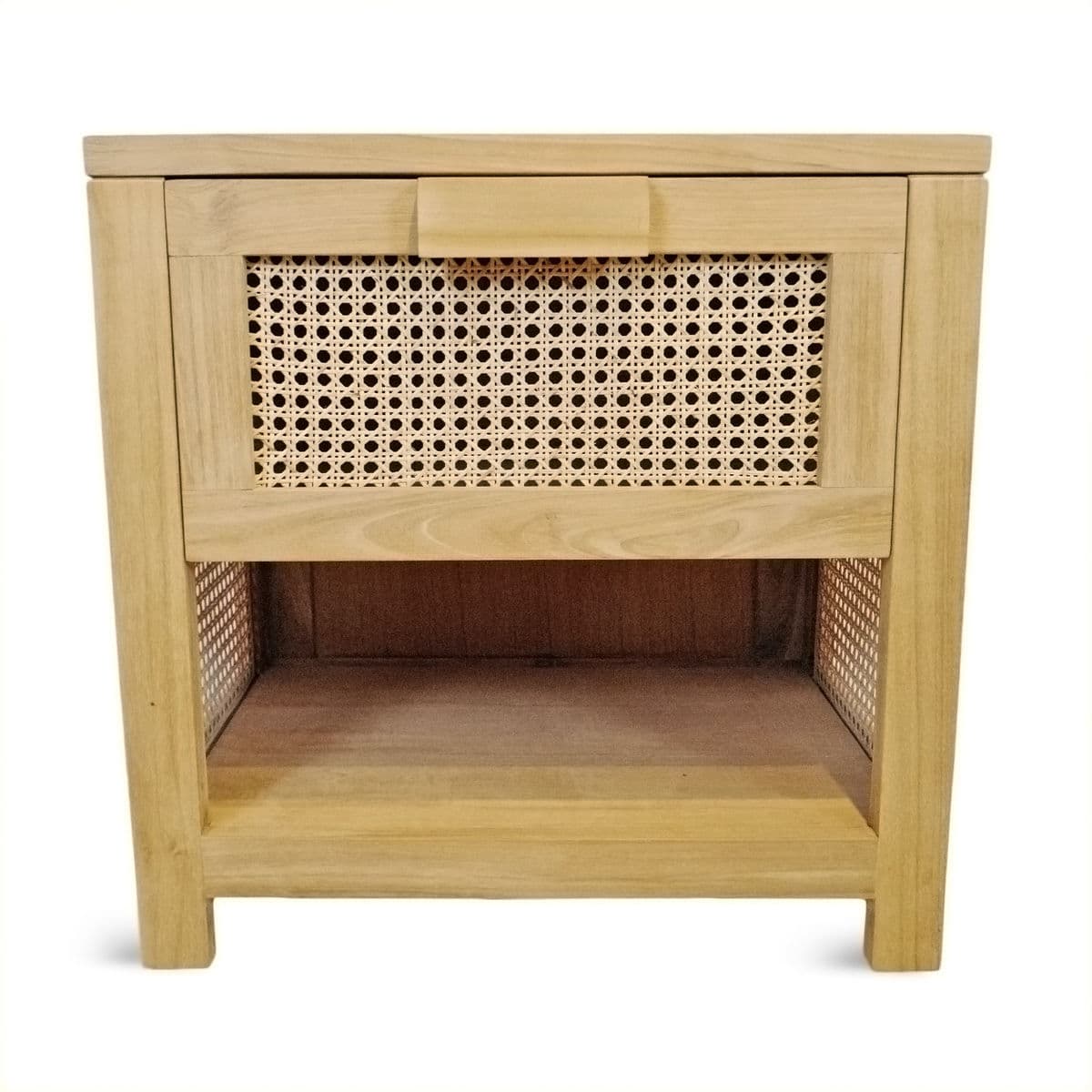 Teak & Rattan Cane Nightstand - Thumbnail 3