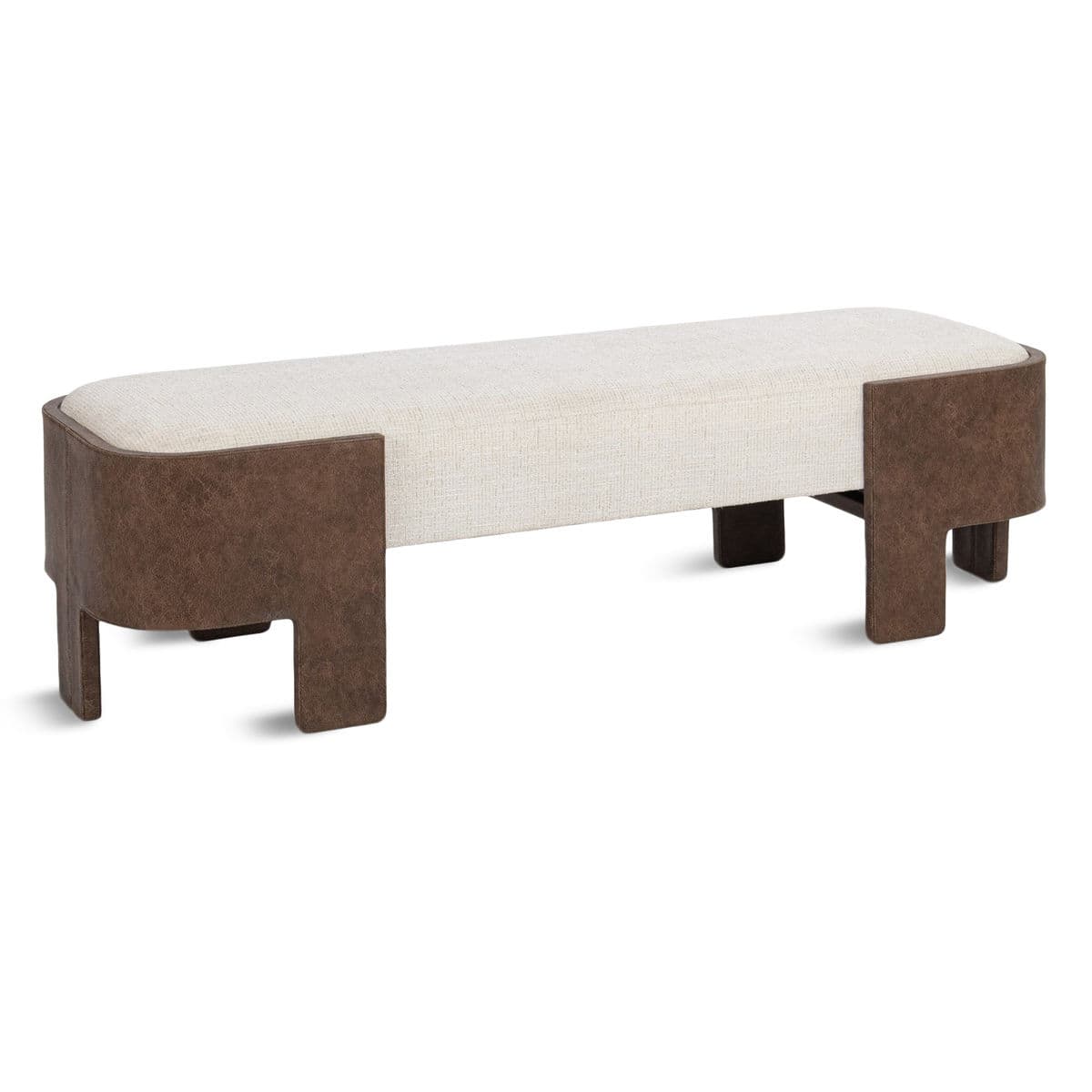 Brown Leather & Cream Oval Bench - Thumbnail 3
