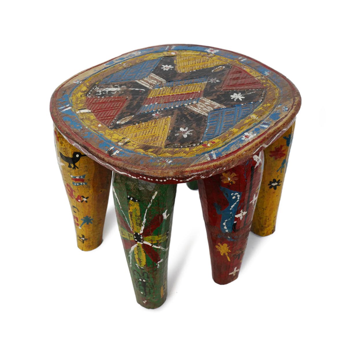 Vintage Painted Nupe Stool - Thumbnail 3