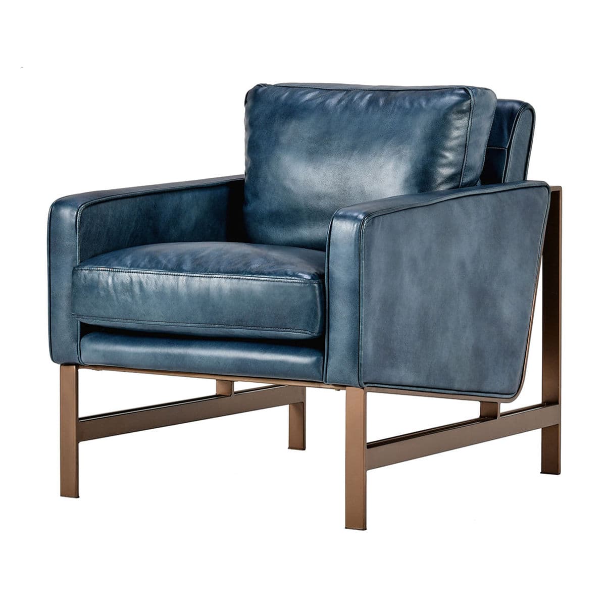 Preston Blue Leather & Bronze Club Chair - Thumbnail 3