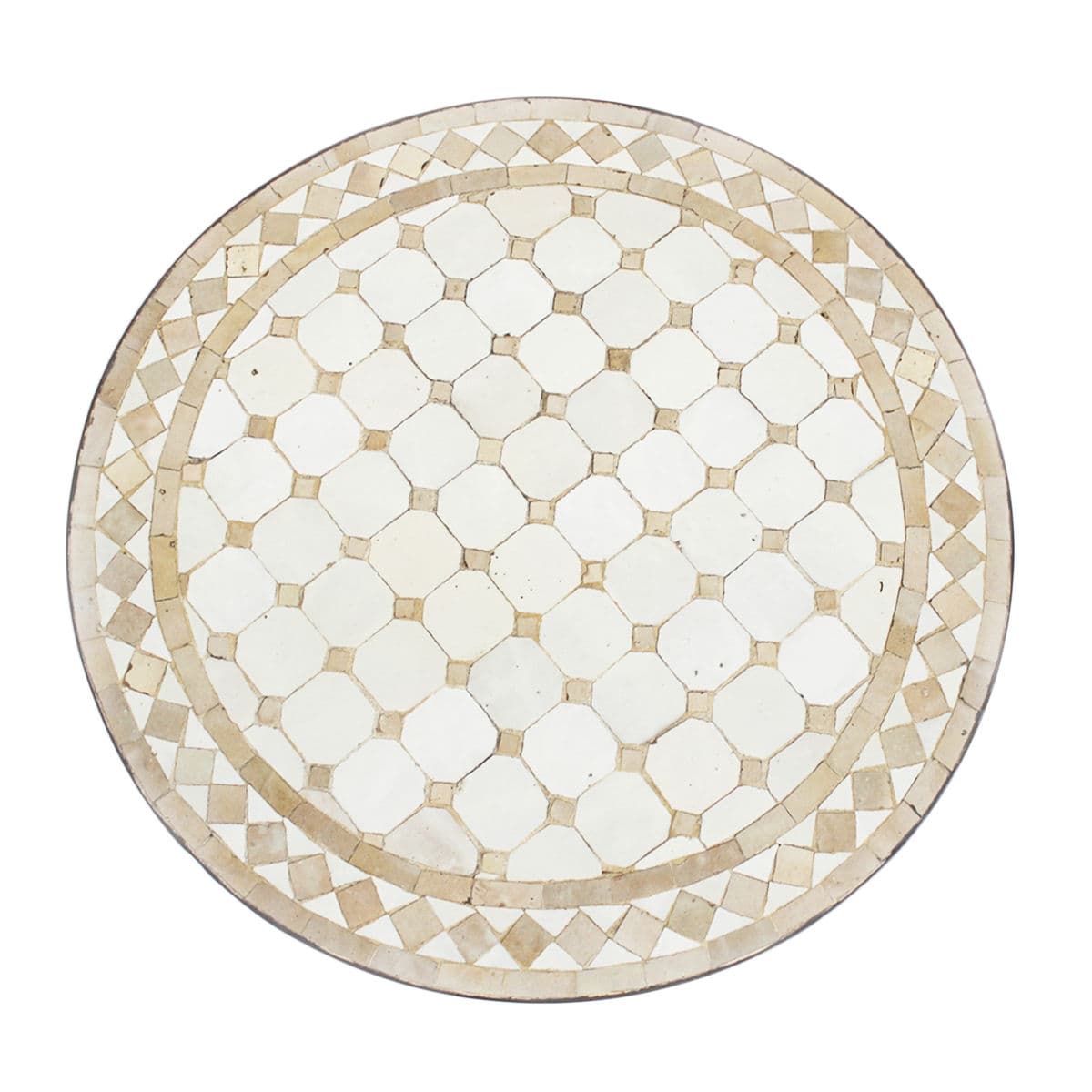 Outdoor Beige & White Round Mosaic Side Table - Thumbnail 3