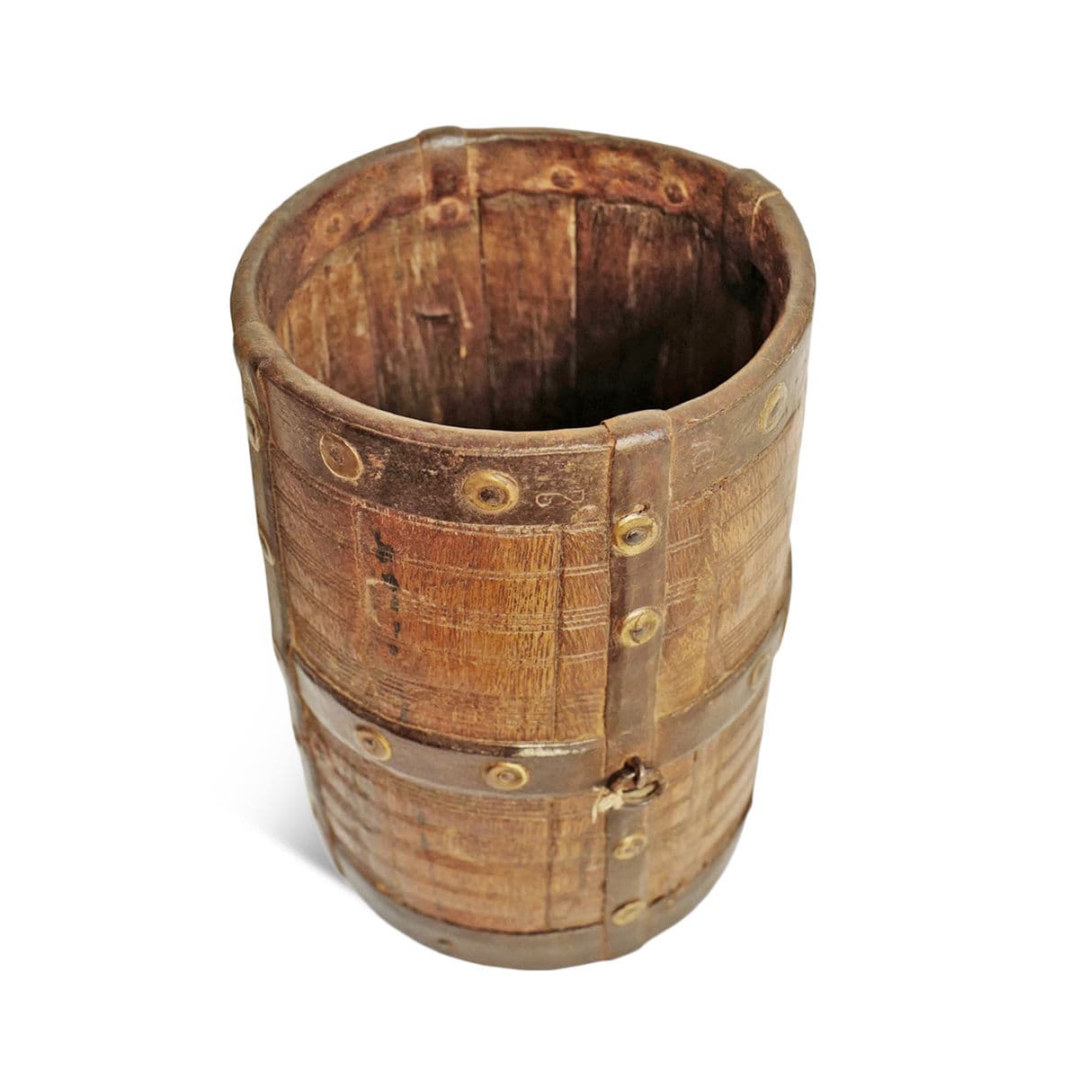 Antique Small Wood & Metal Village Pot - Thumbnail 3