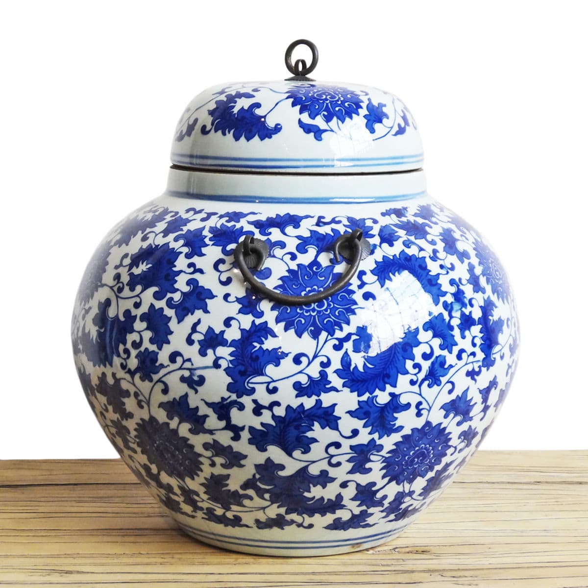 White & Blue Ceramic Urn w/Lid - Thumbnail 3