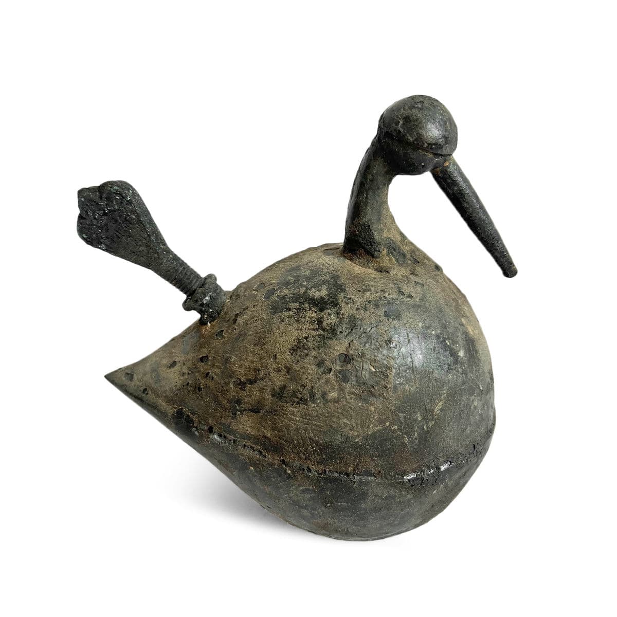 Antique India Bronze Bird Oil Pot - Thumbnail 3