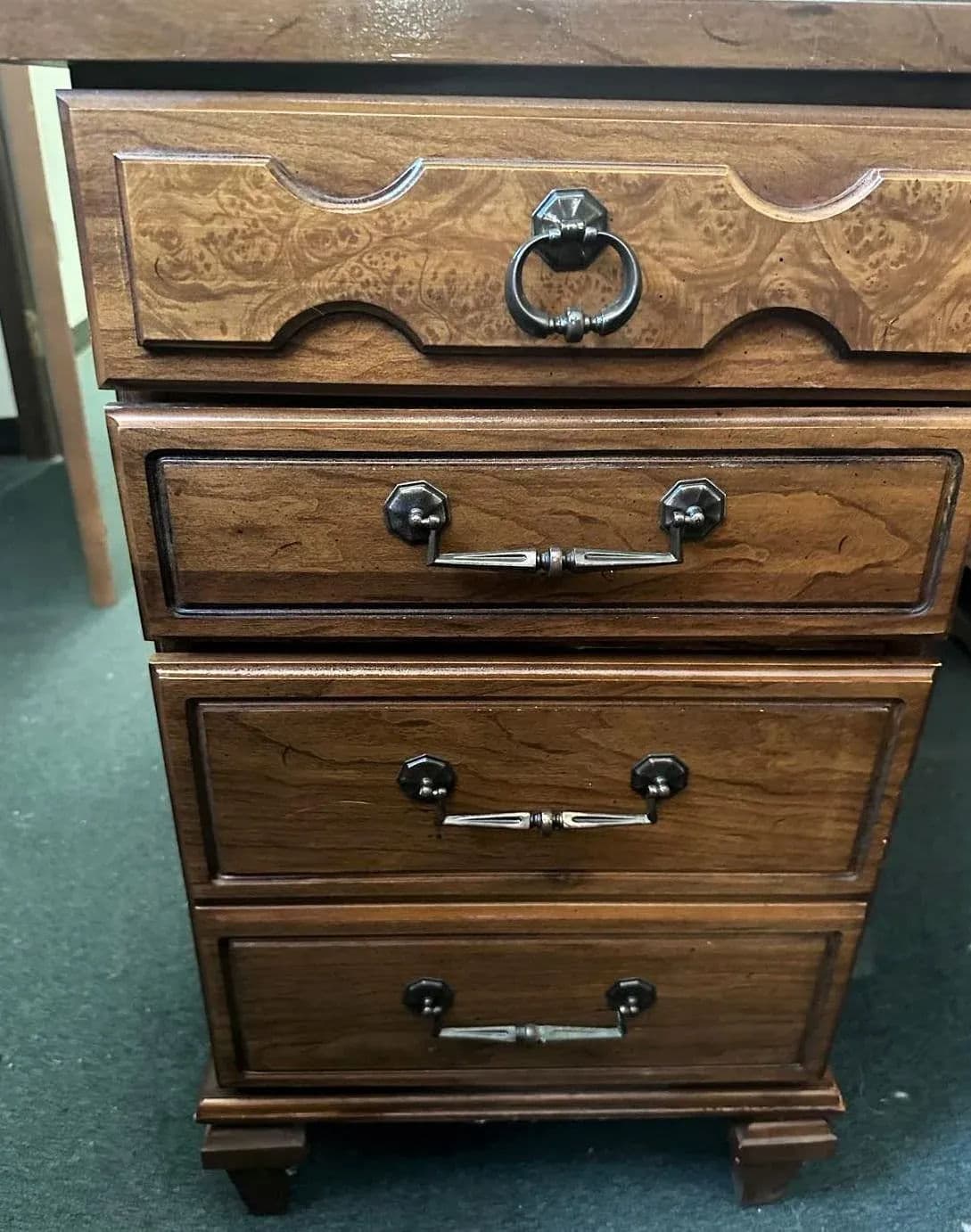 Vintage Flexsteel Dmi Walnut and Burlwood Desk - Thumbnail 3