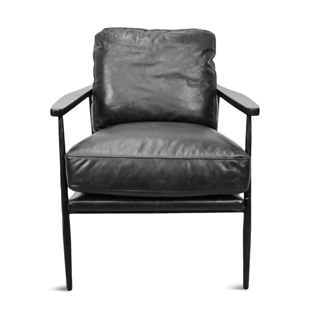 Charcoal Black Leather Club Chair - Thumbnail 3