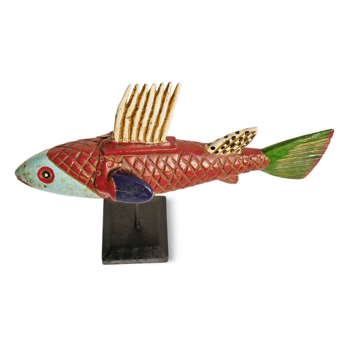 Mali Wood Bozo Fish Puppet on Stand - Thumbnail 3