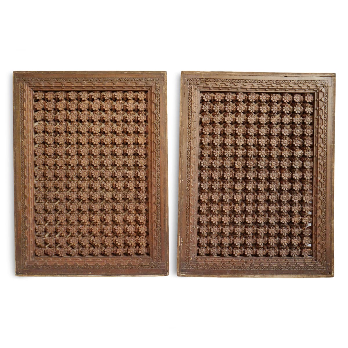 Antique Carved Teak Flower Pattern Panel - Thumbnail 3