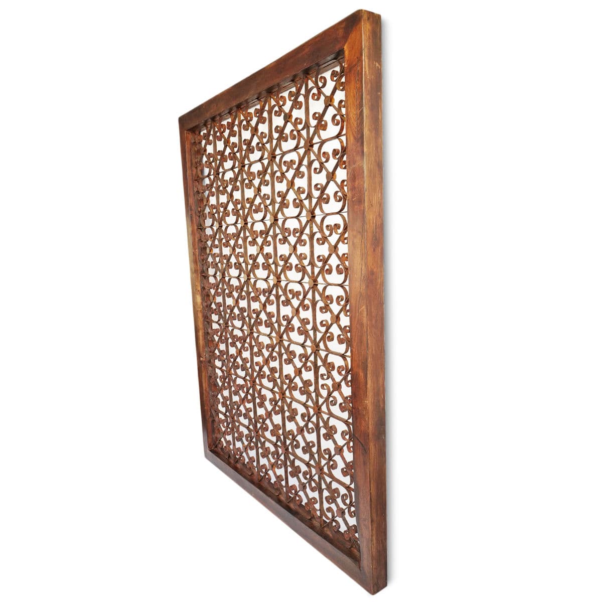 Large Wood Framed Iron Rosette Screen - Thumbnail 3