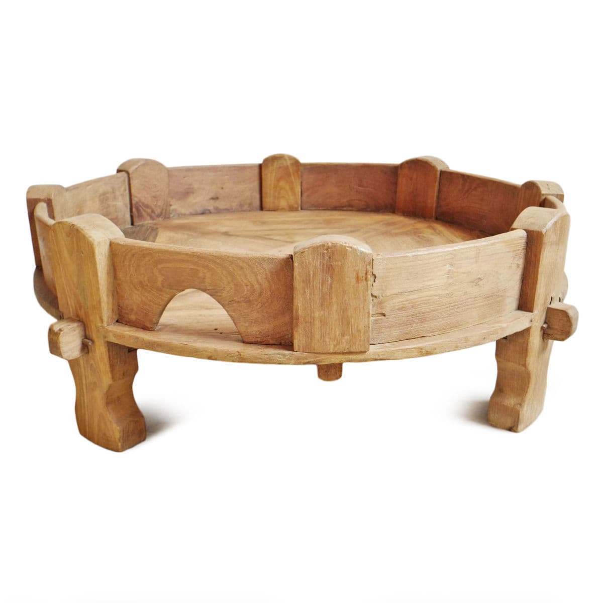 Vintage Chakki Grinder Wood Ottoman - Thumbnail 3