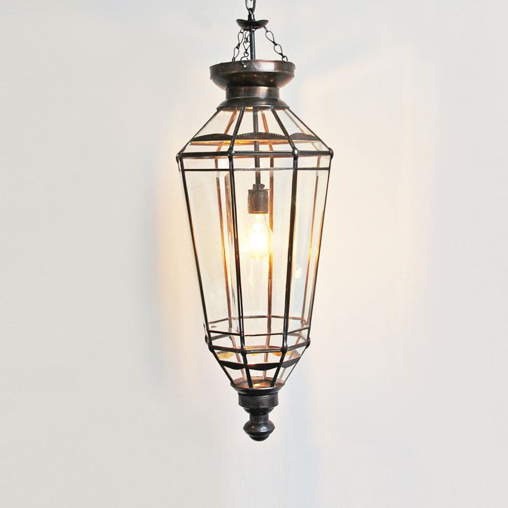 Beveled Glass & Iron Pendant Lamp - Thumbnail 3