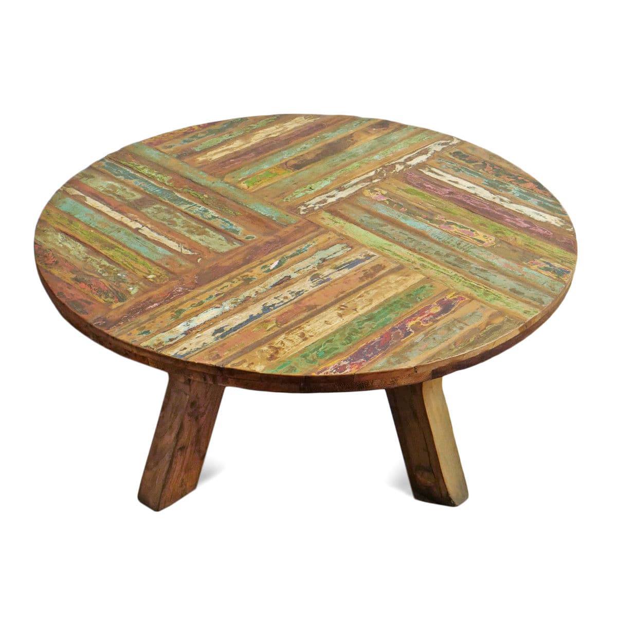 Salvaged Round Boat Wood Coffee Table - Thumbnail 3