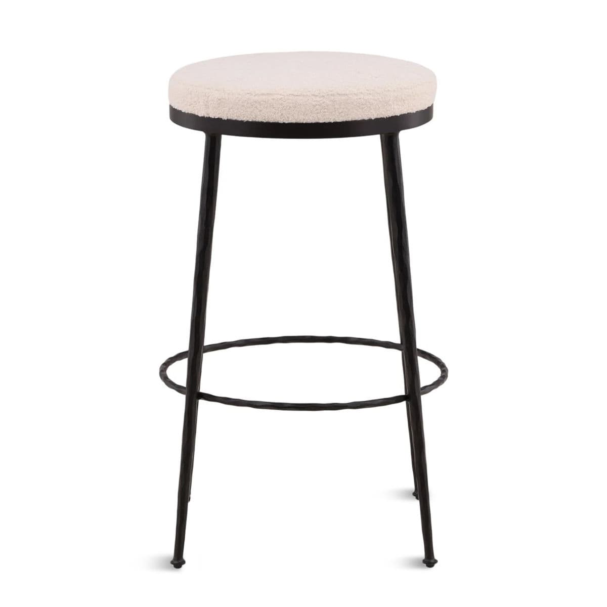 Ivory Boucle & Black Iron Barstool - Thumbnail 3