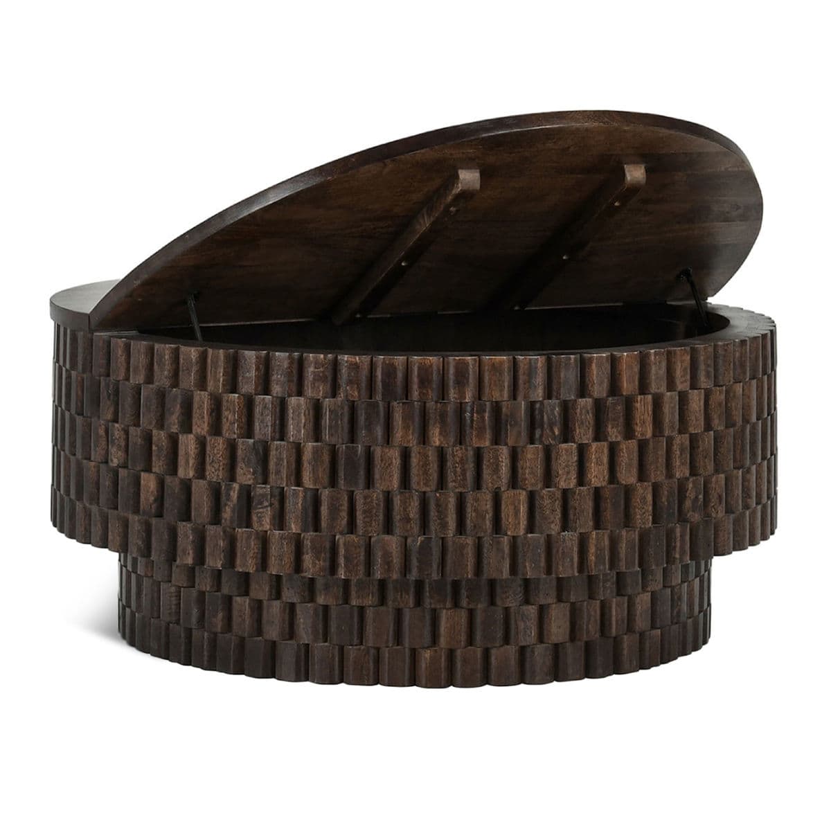 Espresso Round Modern Storage Coffee Table - Thumbnail 3