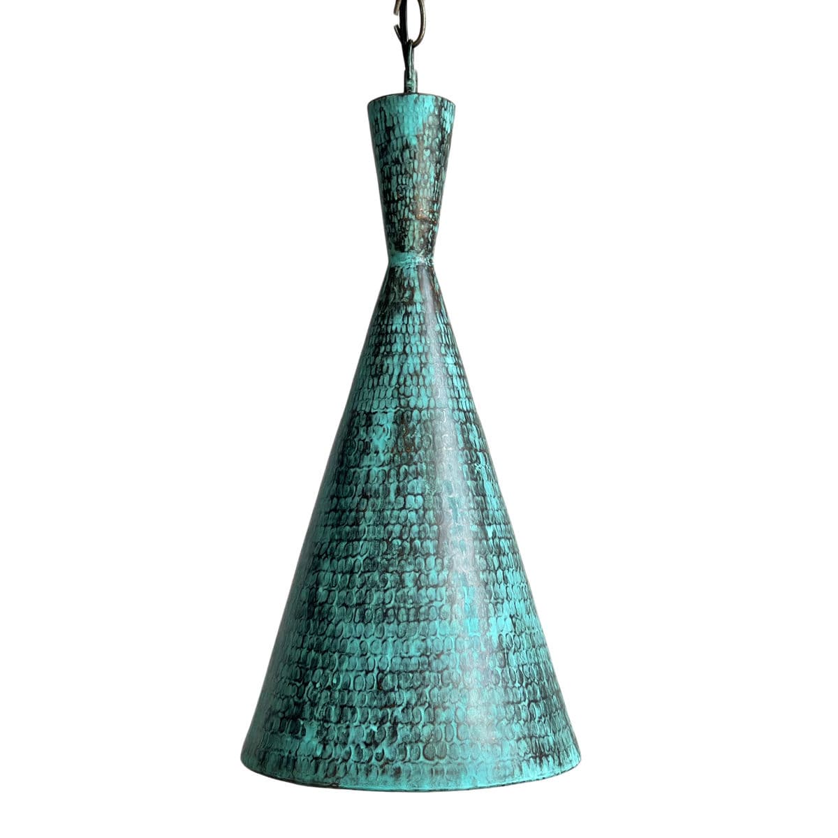 Hammered Copper Cone Verdigris Pendant Light - Thumbnail 3