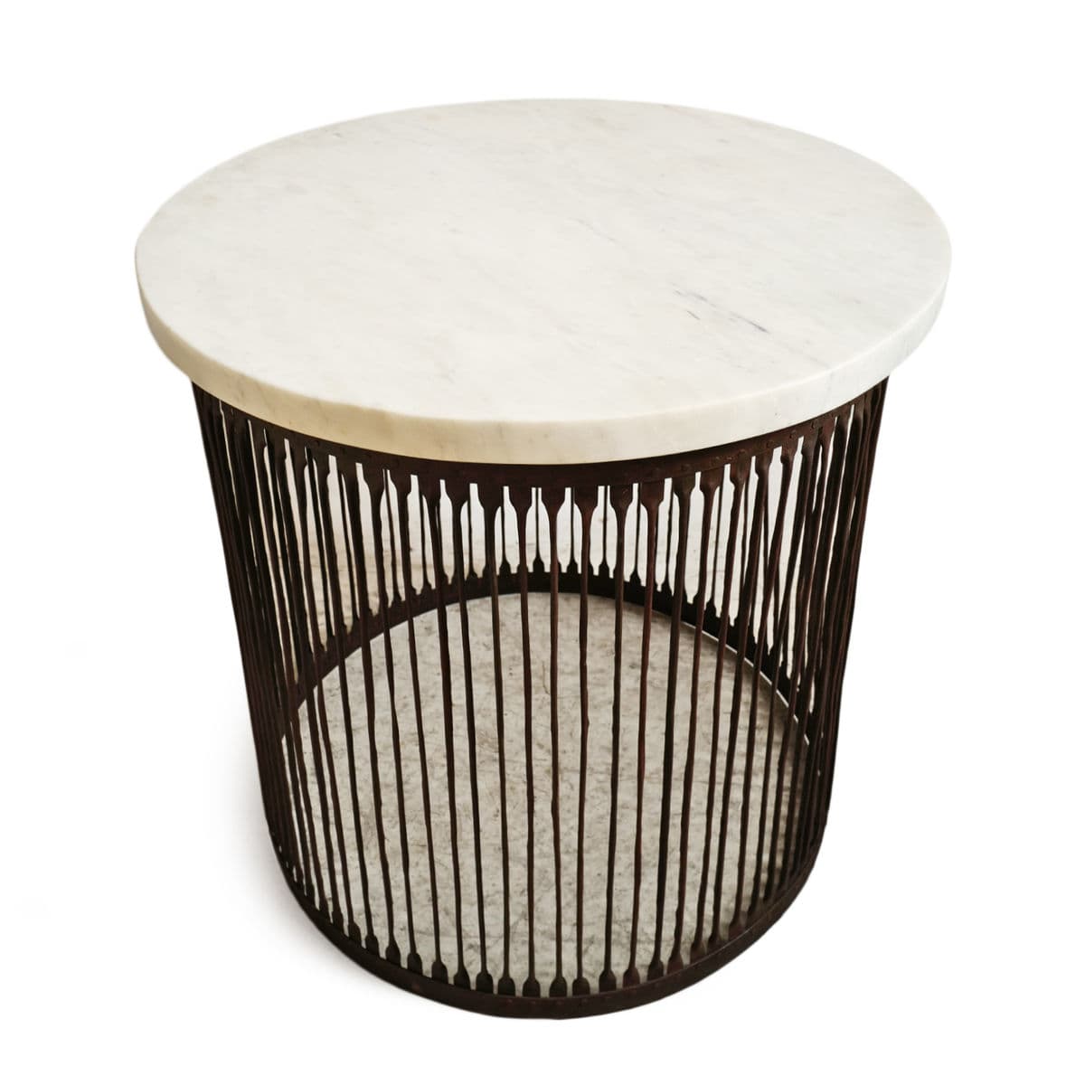 White Marble & Iron Stripe Base Entry Table - Thumbnail 3