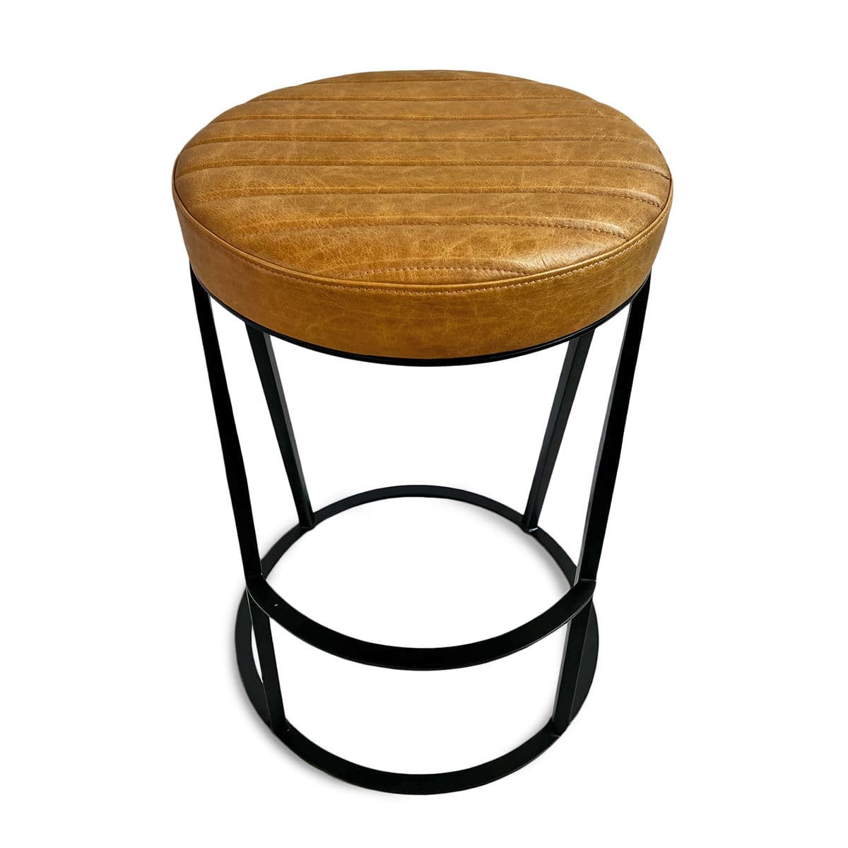 Tufted Nubuck Leather Counter Stool - Thumbnail 3