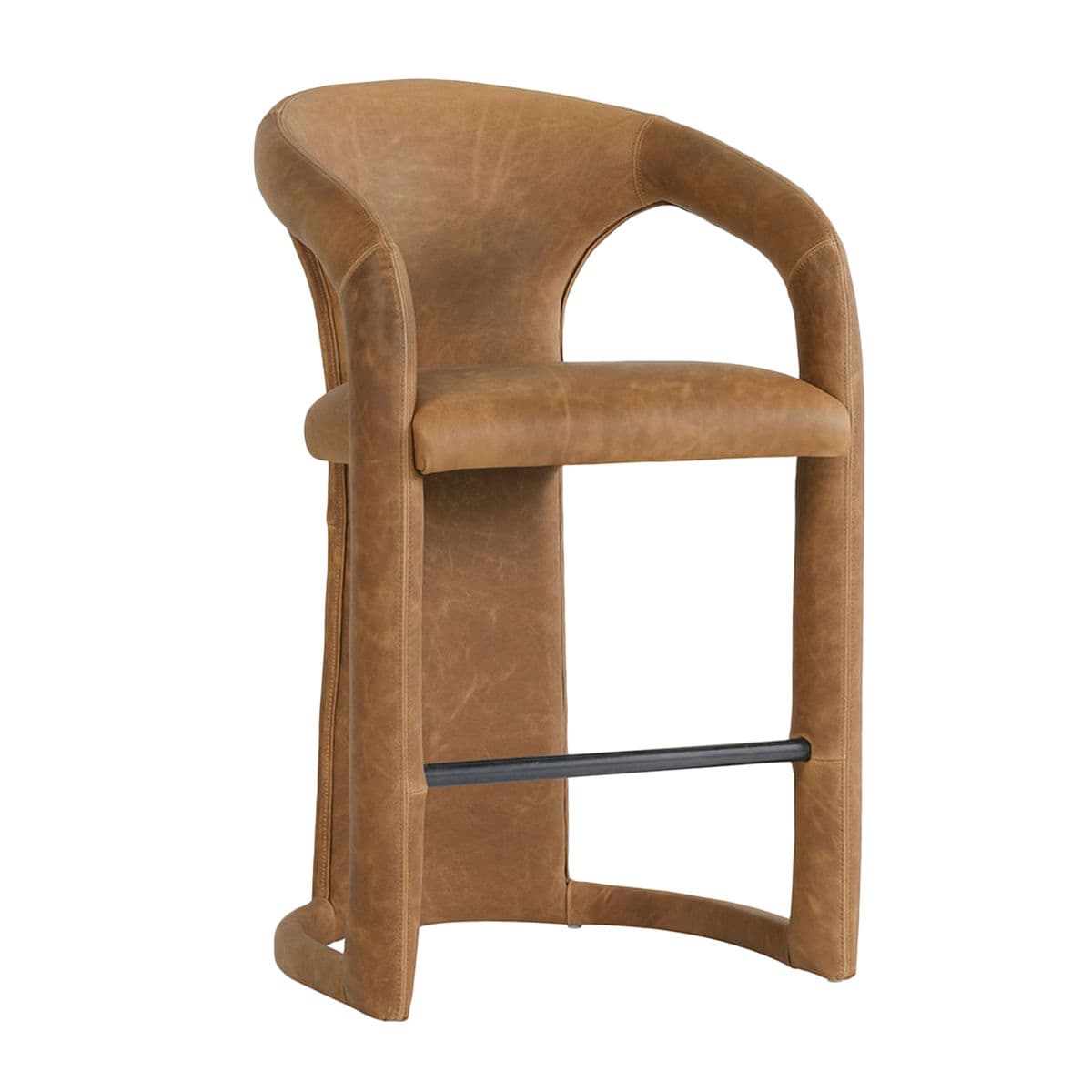 Gina Tan Leather Counter Stool - Thumbnail 3