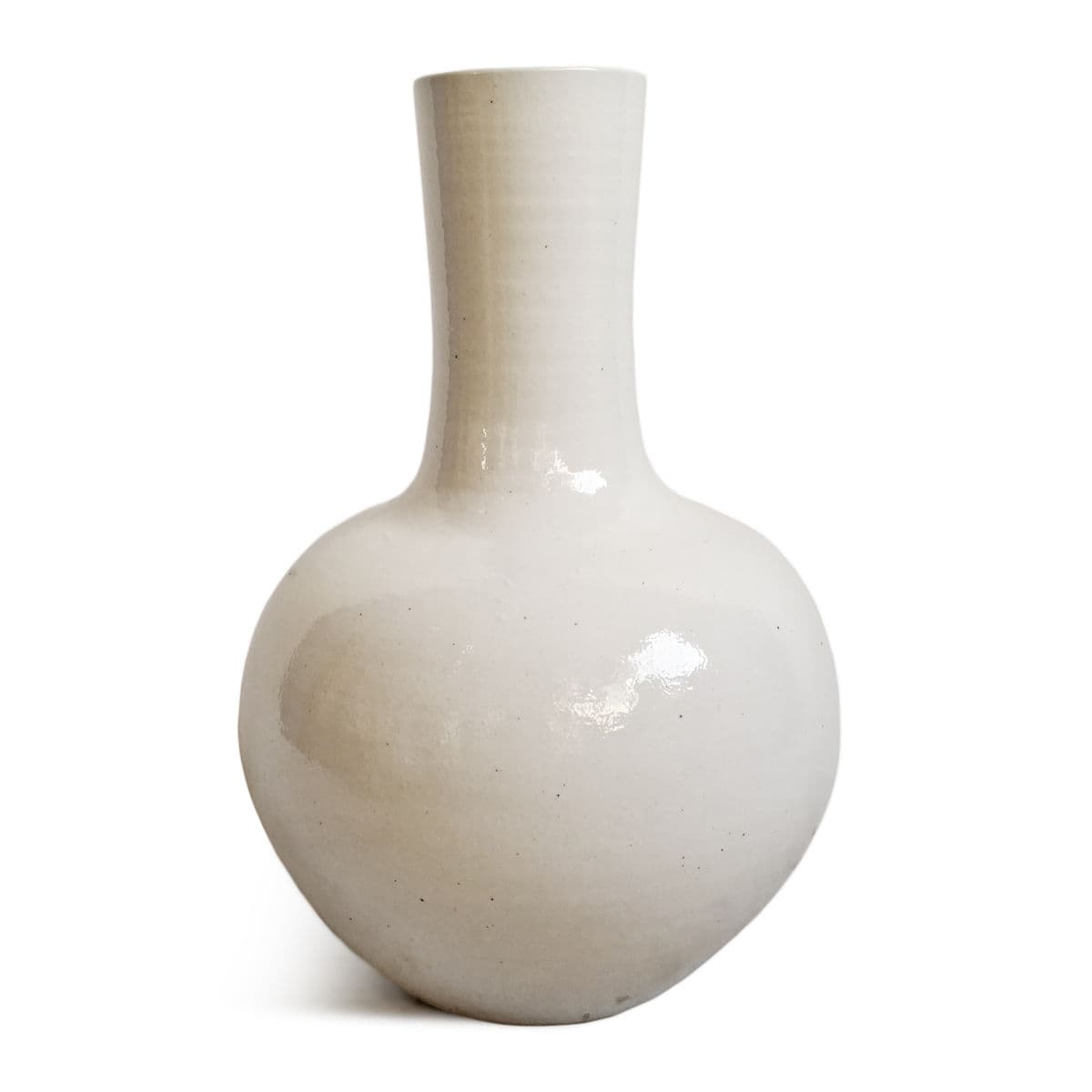 White Long Neck Ceramic Vase - Thumbnail 3