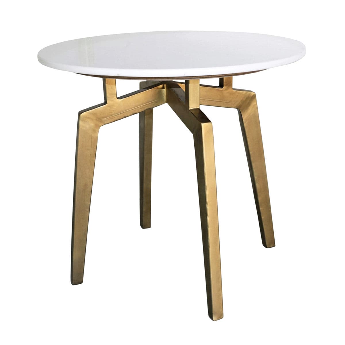 Deco White Marble & Brass Side Table - Thumbnail 3