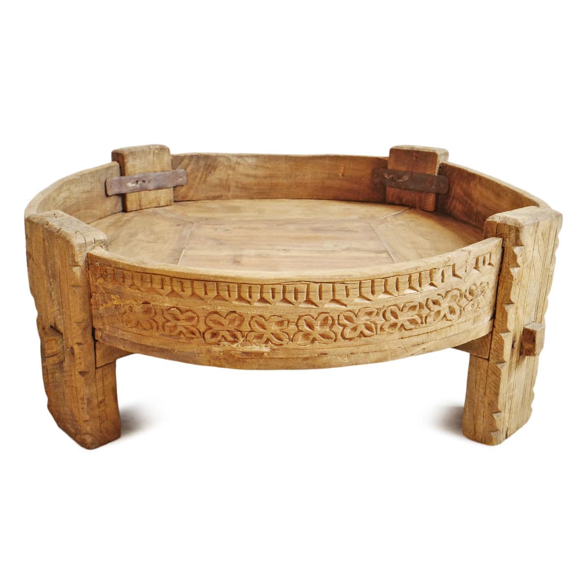 Vintage Chakki Grinder Wood Ottoman - Thumbnail 3