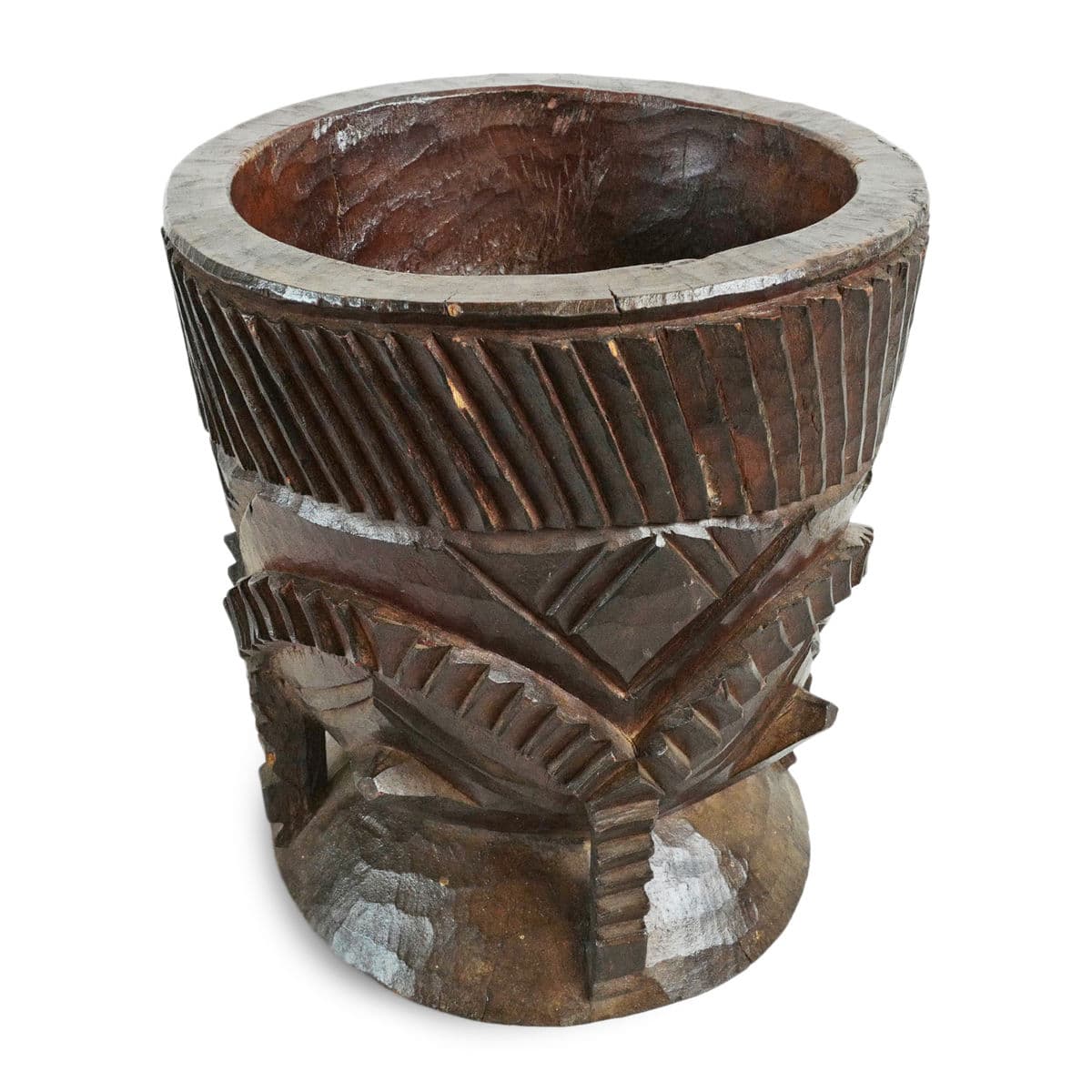 Vintage Carved Wood Nupe Pot - Thumbnail 3