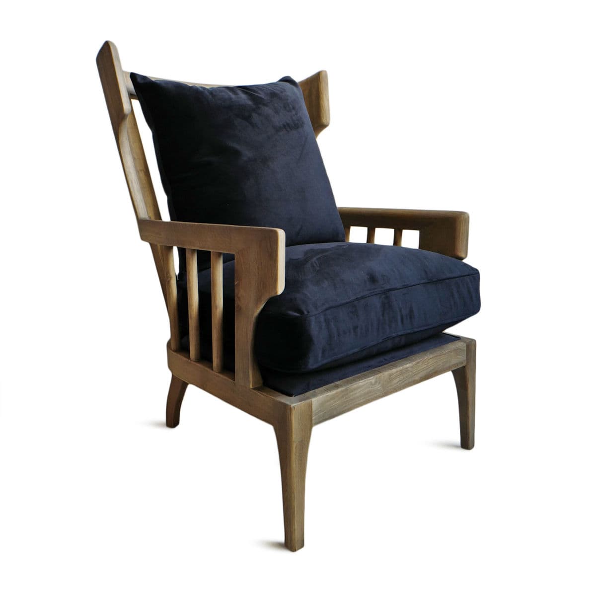Wingback Navy Velvet Arm Chair - Thumbnail 3