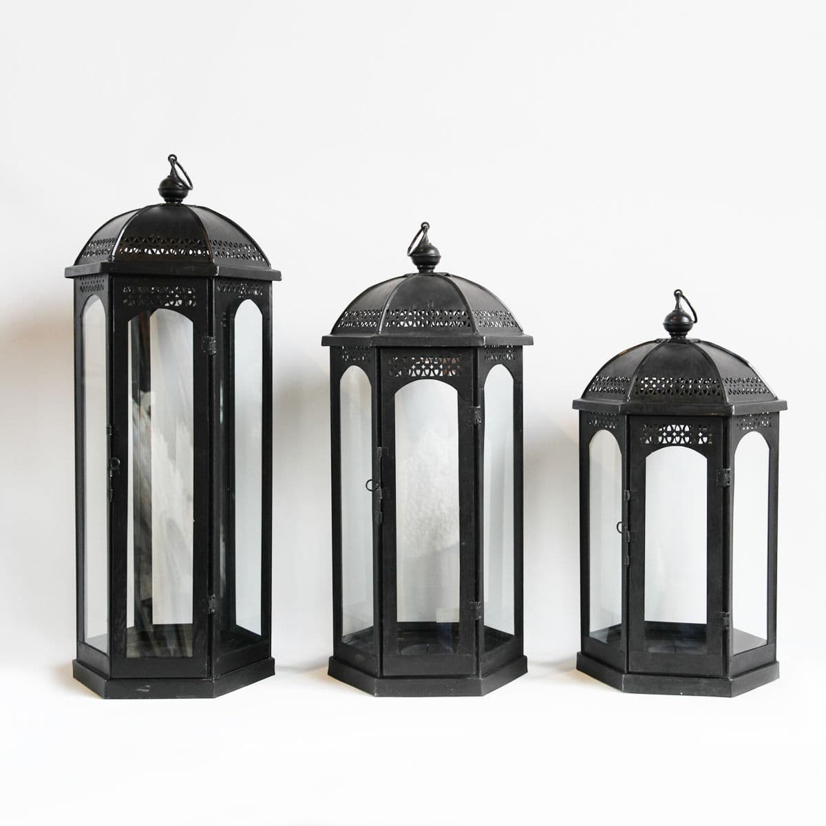 Ball Top Black Iron Floor Lantern Large - Thumbnail 3
