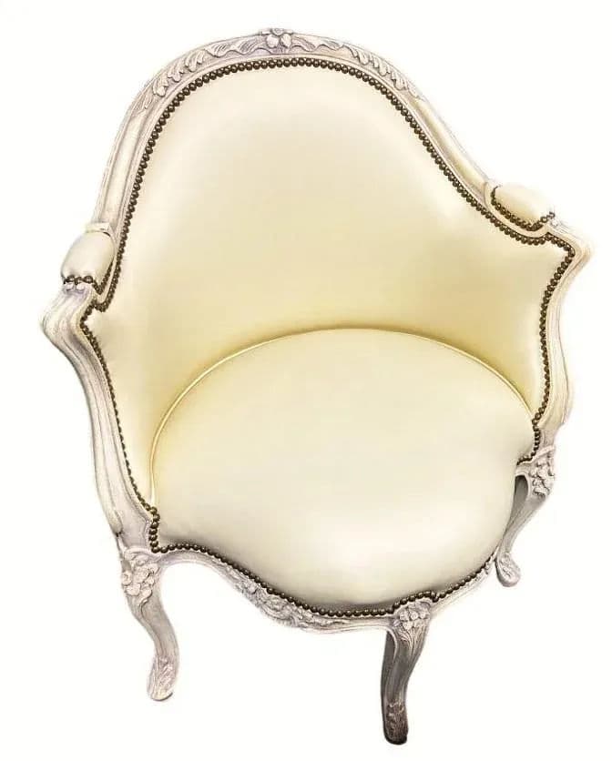 Louis XV French Leather and Painted Carved Wood Corner Chair - Vintage Early 21st Century - Thumbnail 3