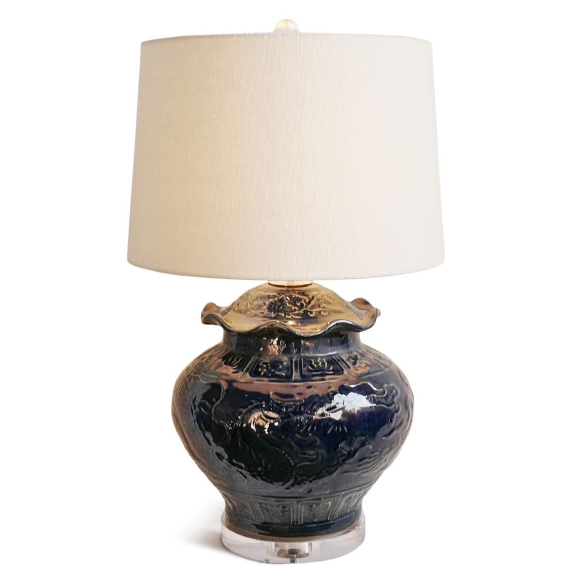 Vintage Indigo Ceramic Ming Table Lamp - Thumbnail 3