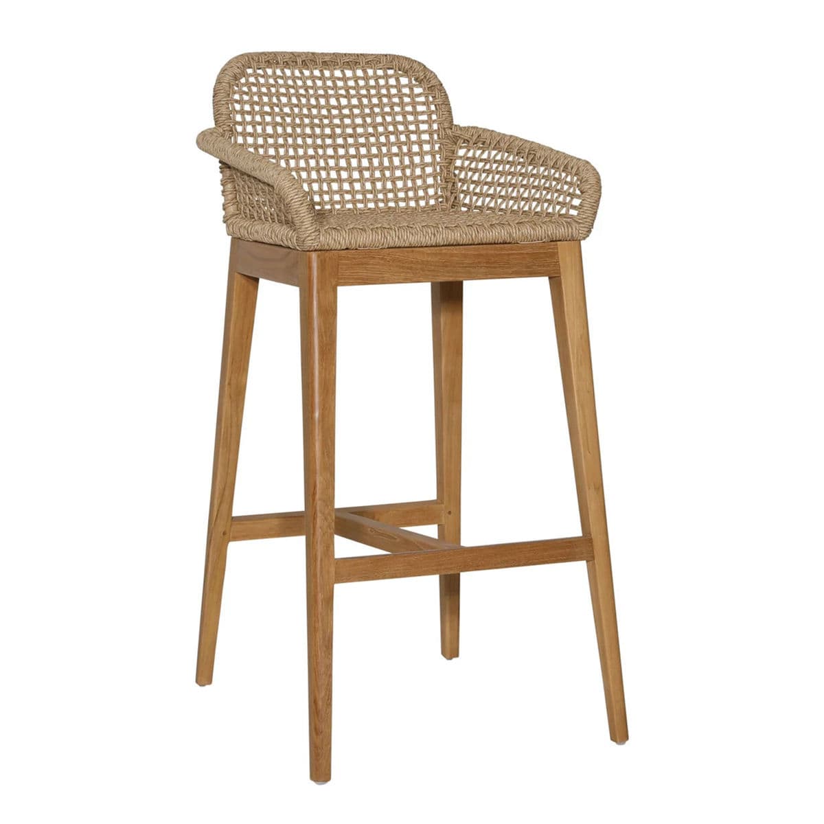 Faux Wicker & Teak Outdoor Bar Stool - Thumbnail 3