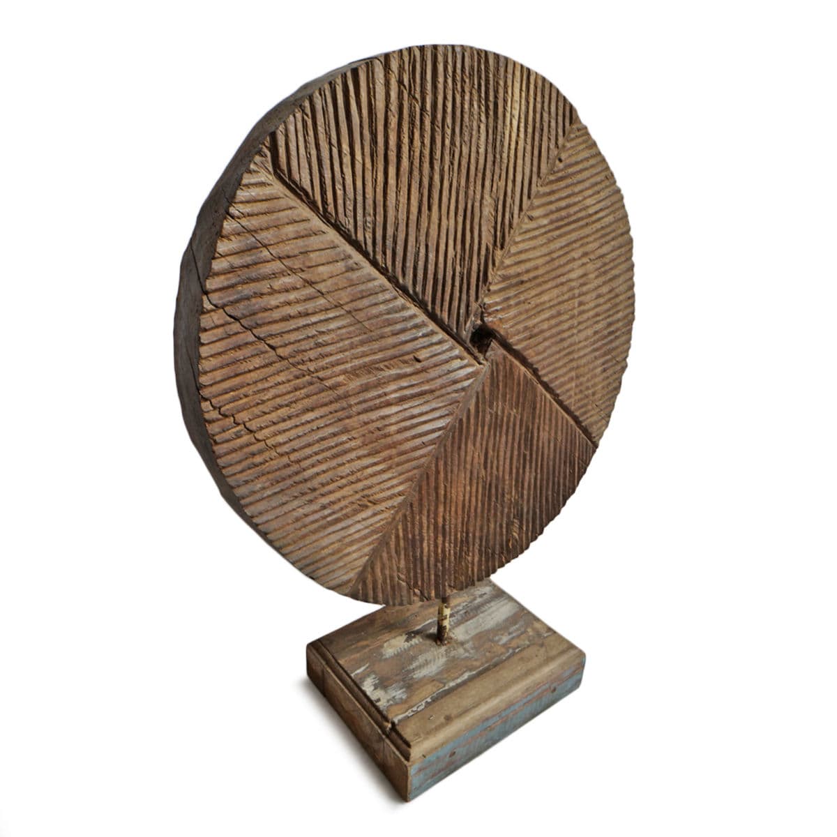 Antique Wood Grinder Wheel on Stand - Thumbnail 3