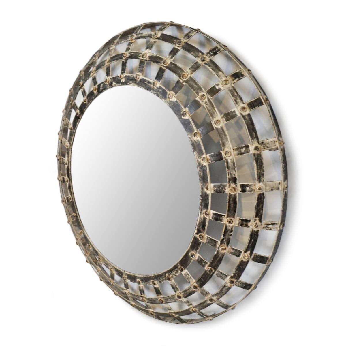 Round Iron Rivet Basket Mirror - Thumbnail 3