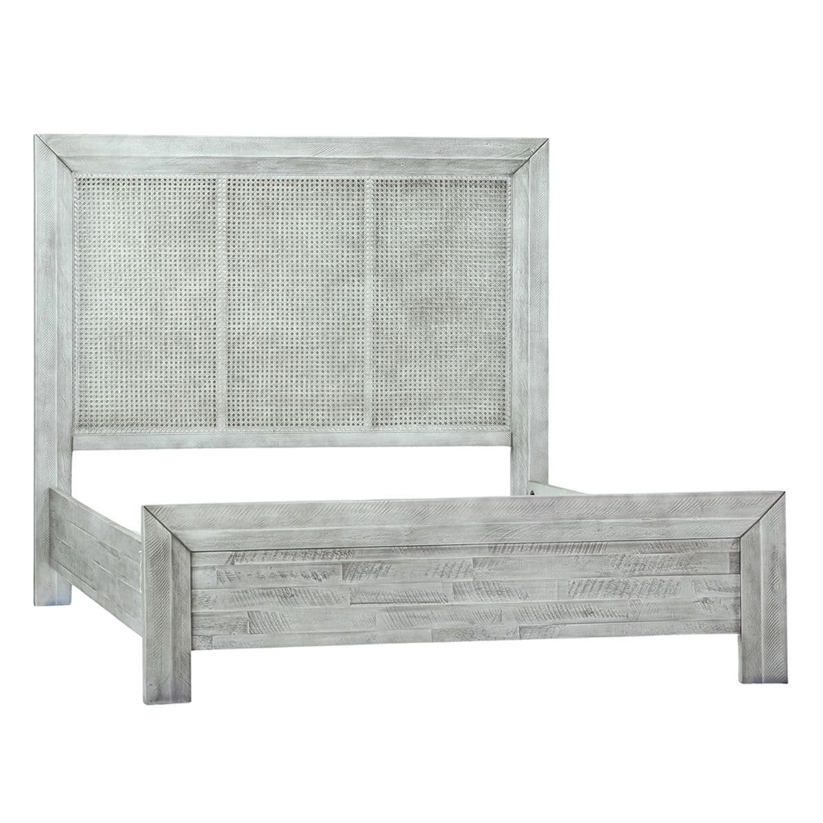 Geneva Grey Wood & Cane Queen Bed - Thumbnail 3