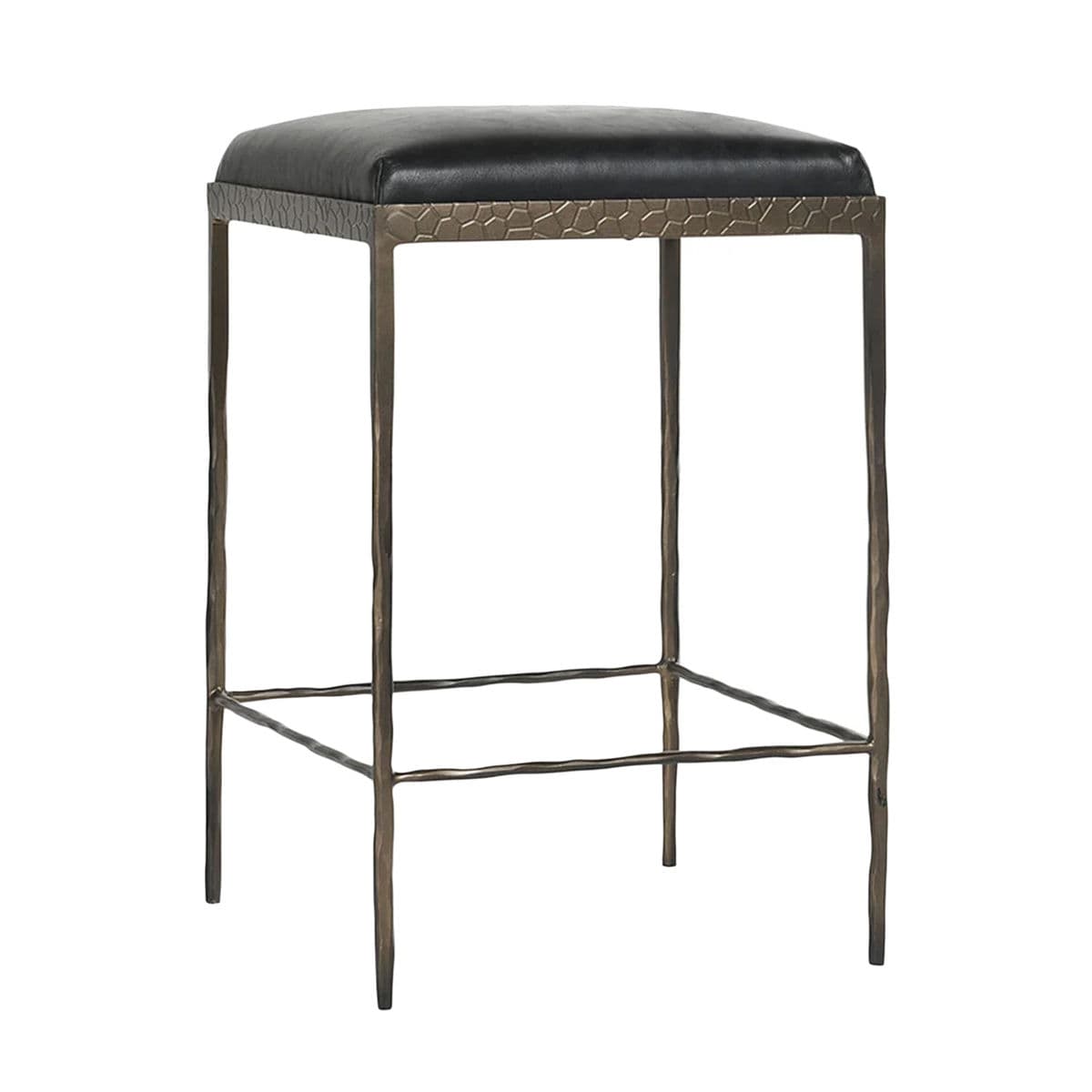 Hammered Iron Black Leather Counter Stool - Thumbnail 3