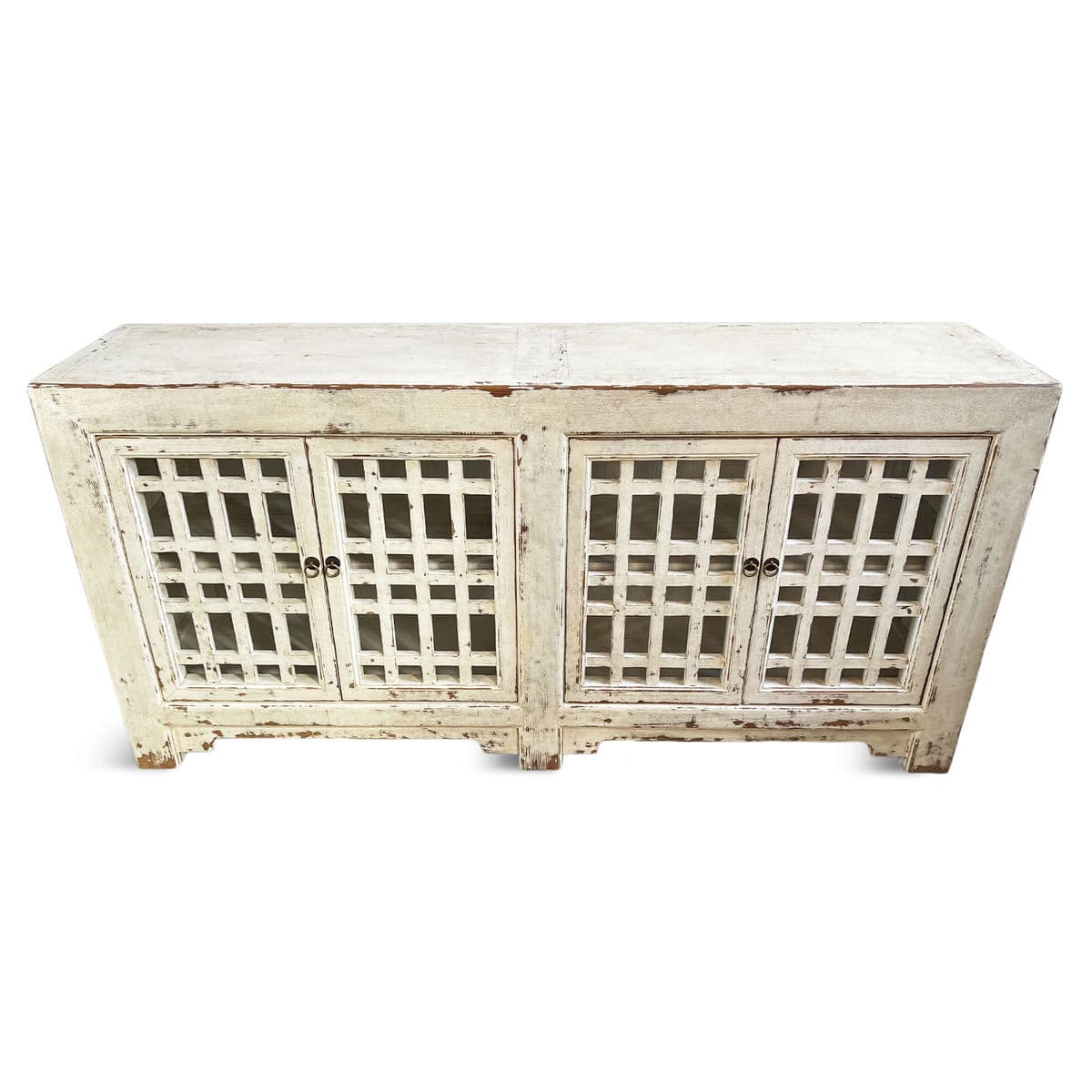Worn White Lattice Door Sideboard - Thumbnail 3