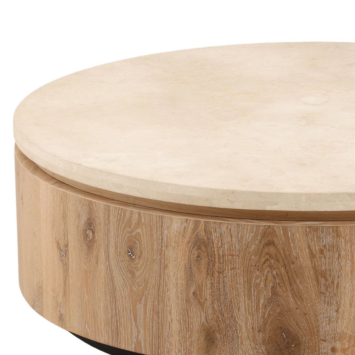 Cream Marble & Oak Round Coffee Table - Thumbnail 3