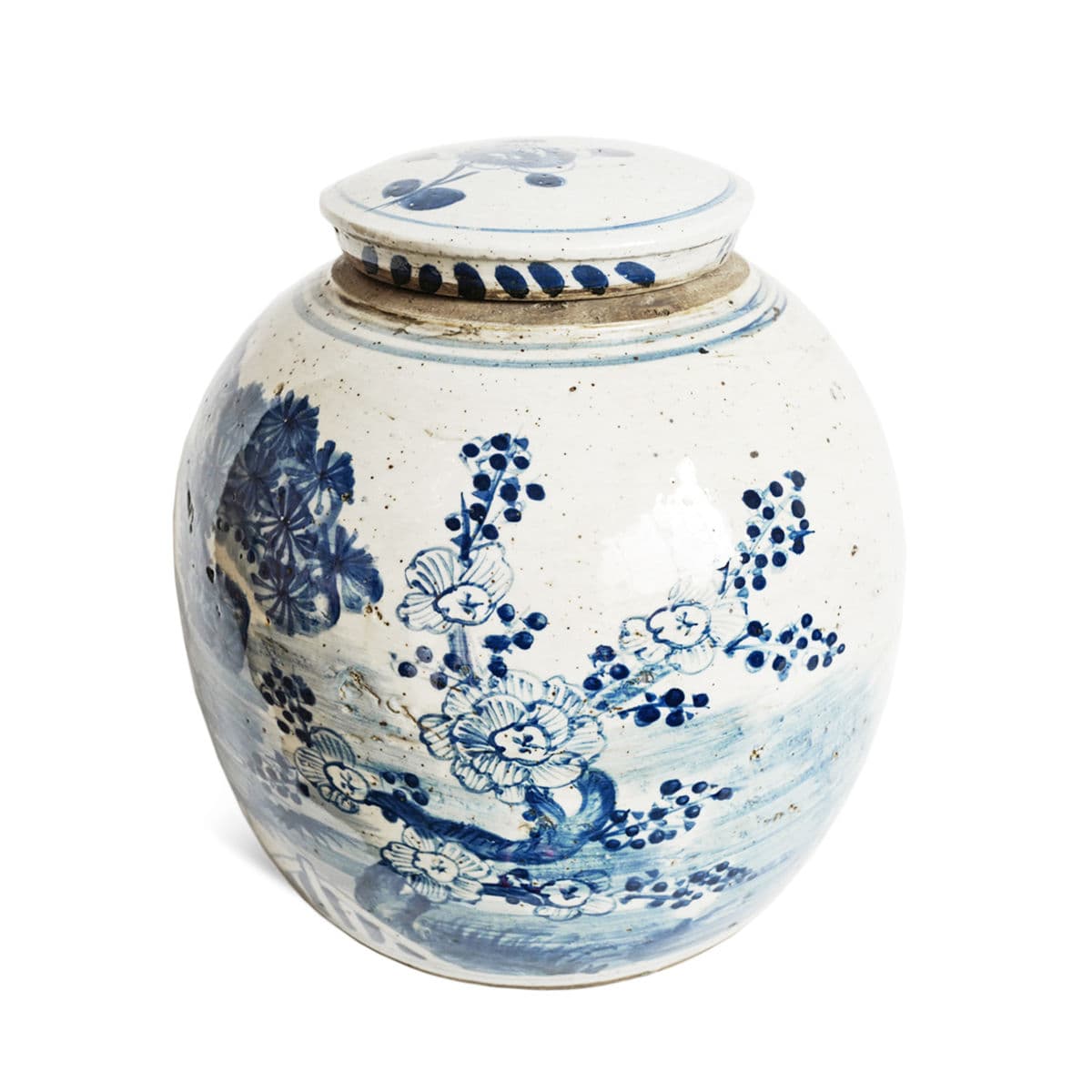 Vintage Painted Blue & White Ceramic Urn - Thumbnail 3