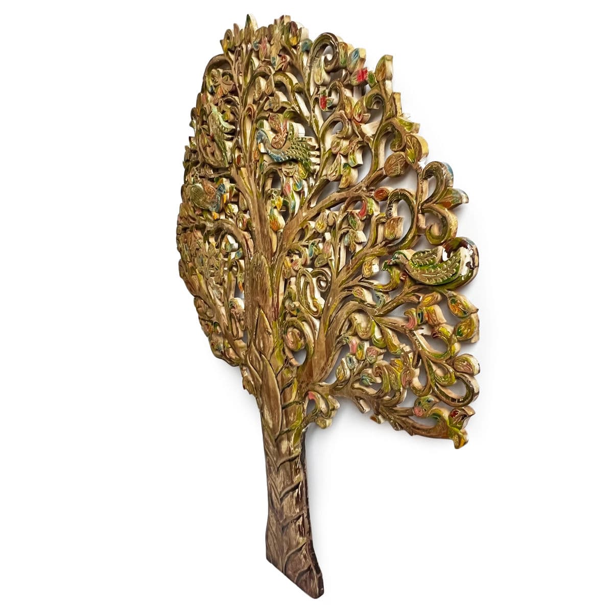 Good Luck Wood Carved Peacock Tree - Thumbnail 3