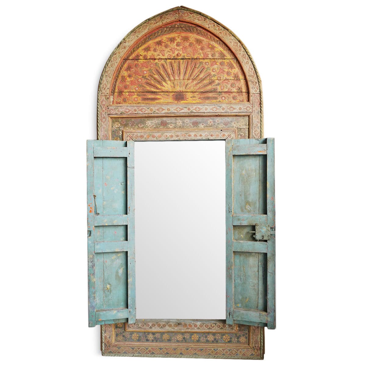 Antique Moroccan Painted Tall Window Mirror - Thumbnail 3