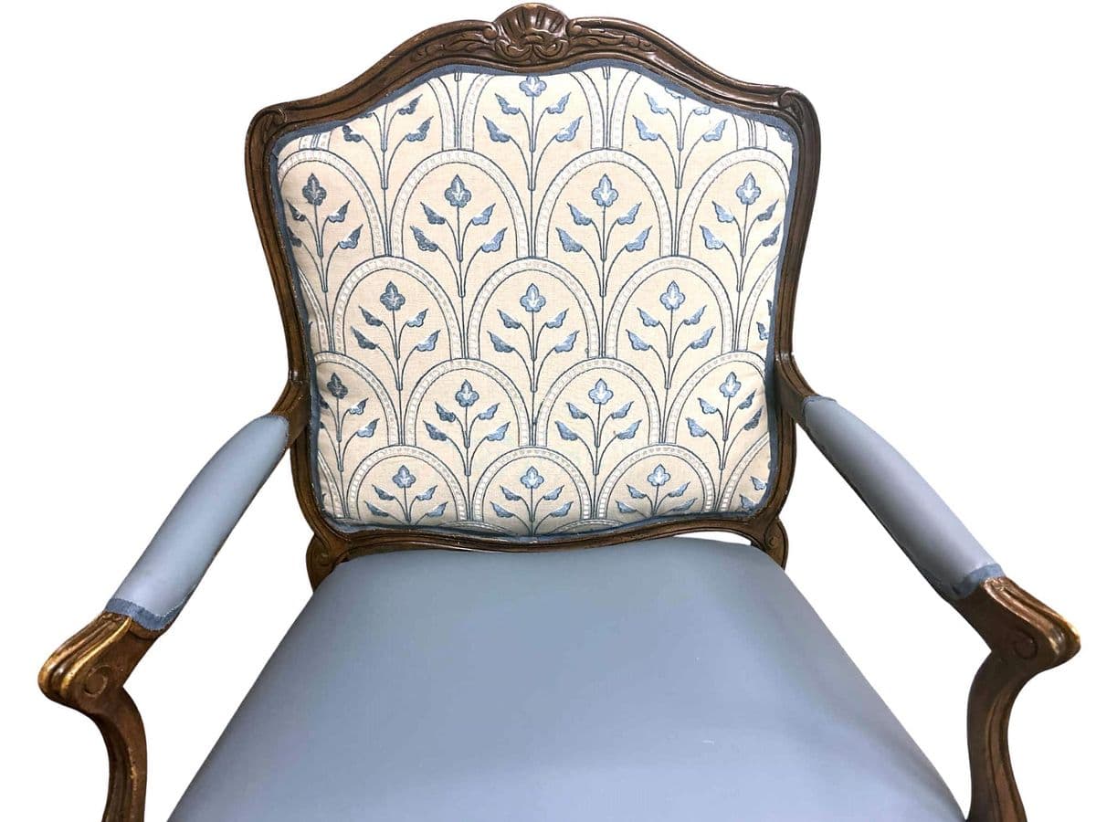 Mid 20th Century Schoonbeck of Grand Rapids Louis XV Oak Fauteuils With New Leather and Embroidery Upholstery - A Pair - Thumbnail 3