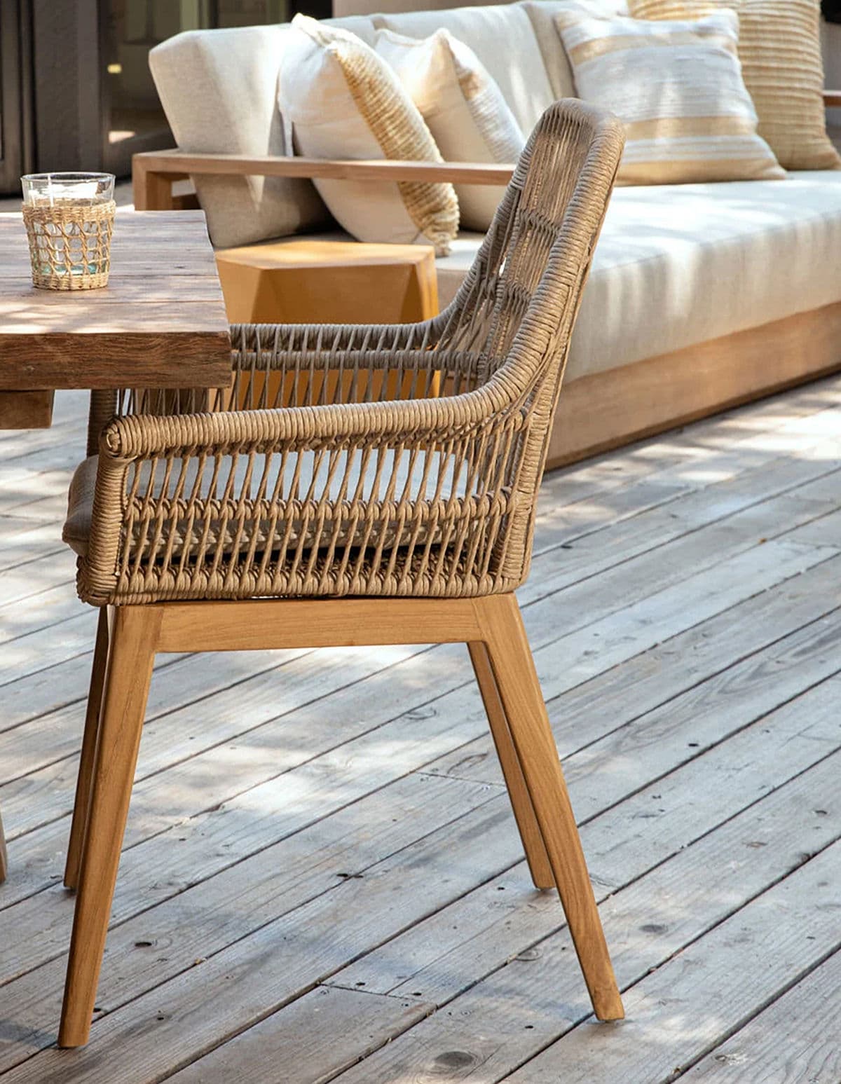 Faux Rattan & Teak Outdoor Dining Chair - Thumbnail 3