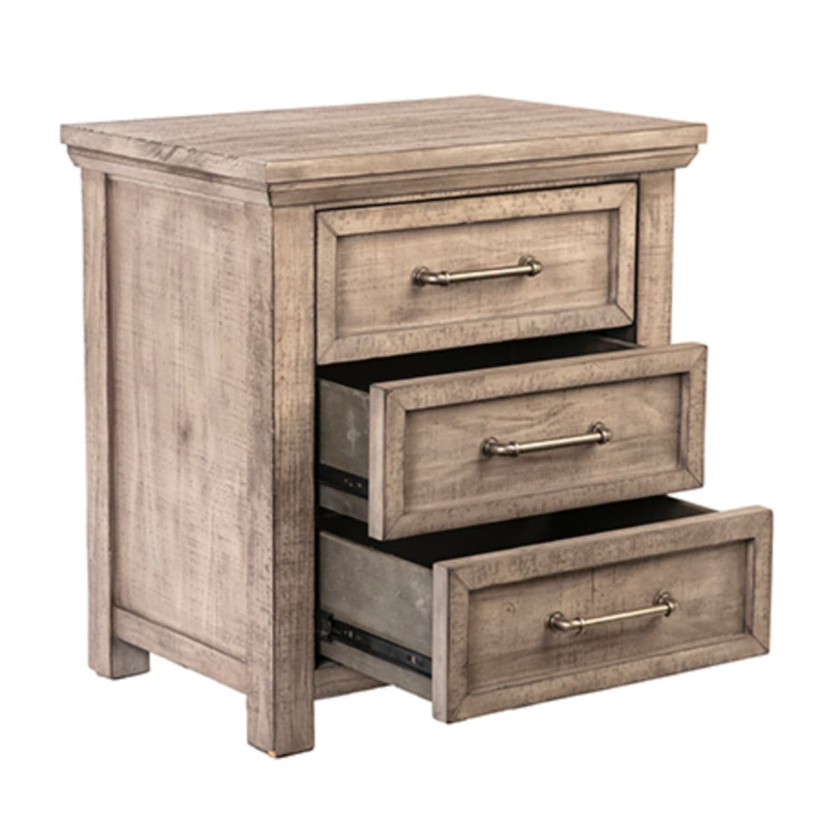 Bixton Three Drawer Pine Nightstand - Thumbnail 3