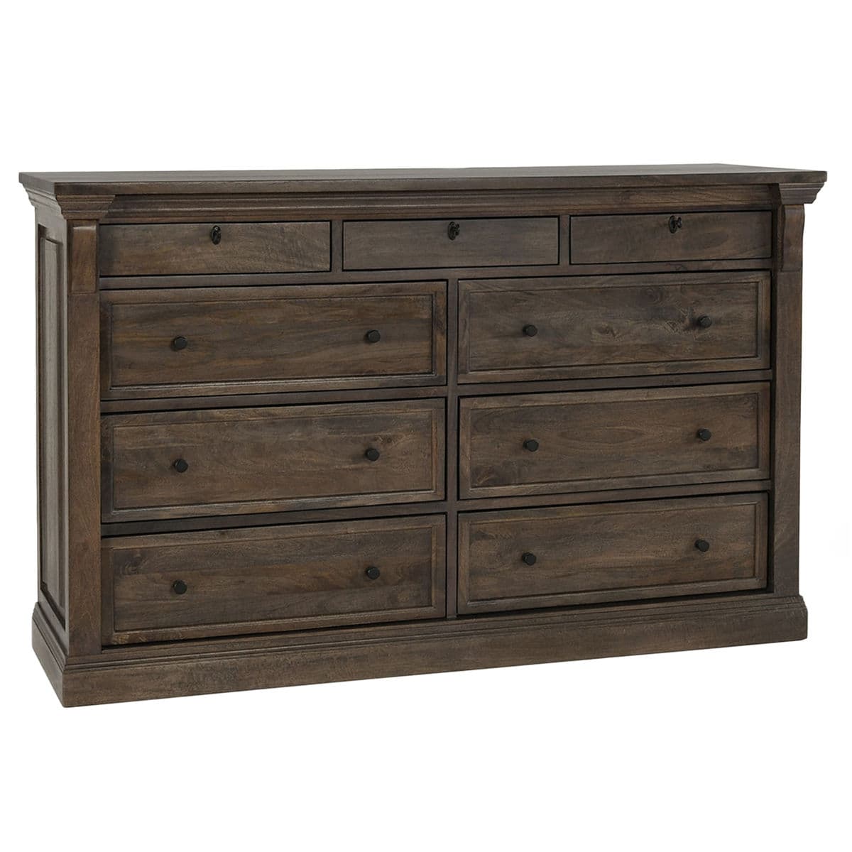 Walnut Stain Large Wood Dresser - Thumbnail 3