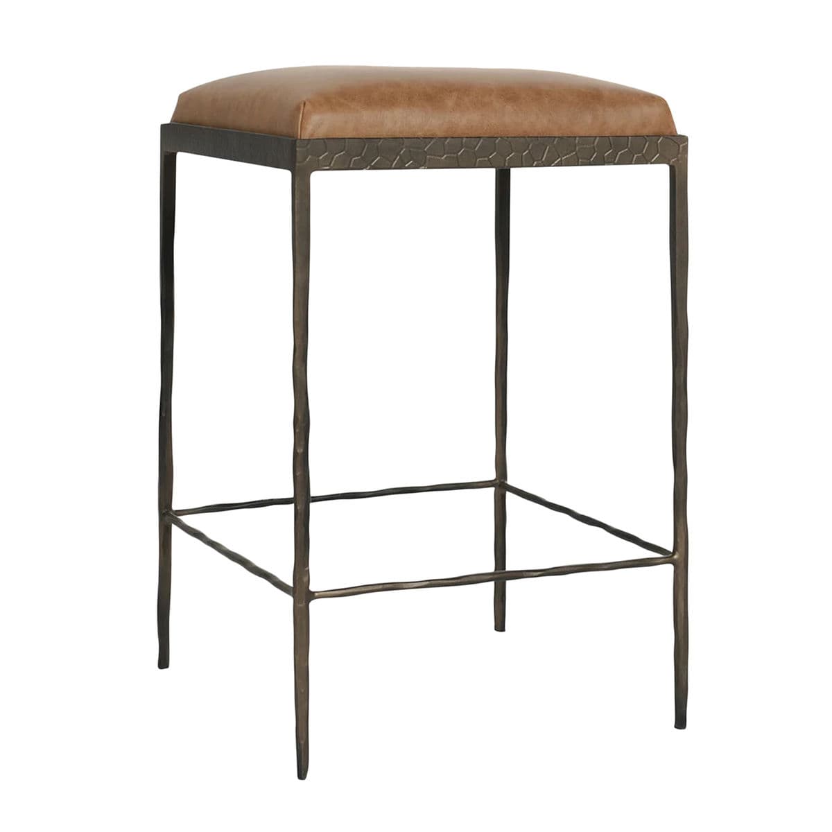 Hammered Iron Chestnut Leather Counter Stool - Thumbnail 3