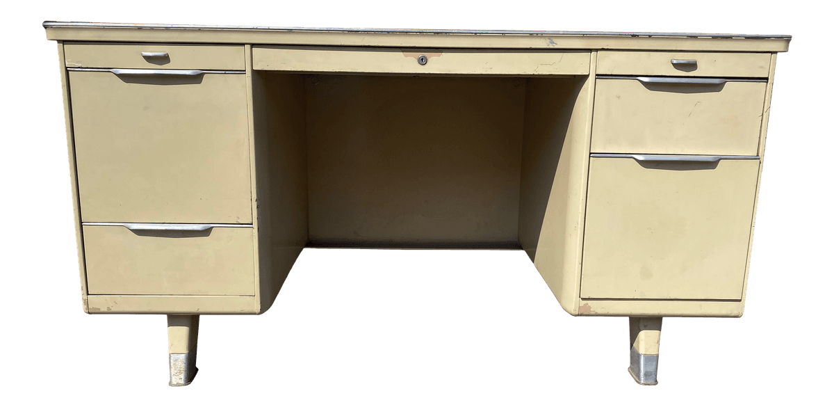 1950s Vintage General Fireproofing Vintage Metal Tanker Desk - Thumbnail 2