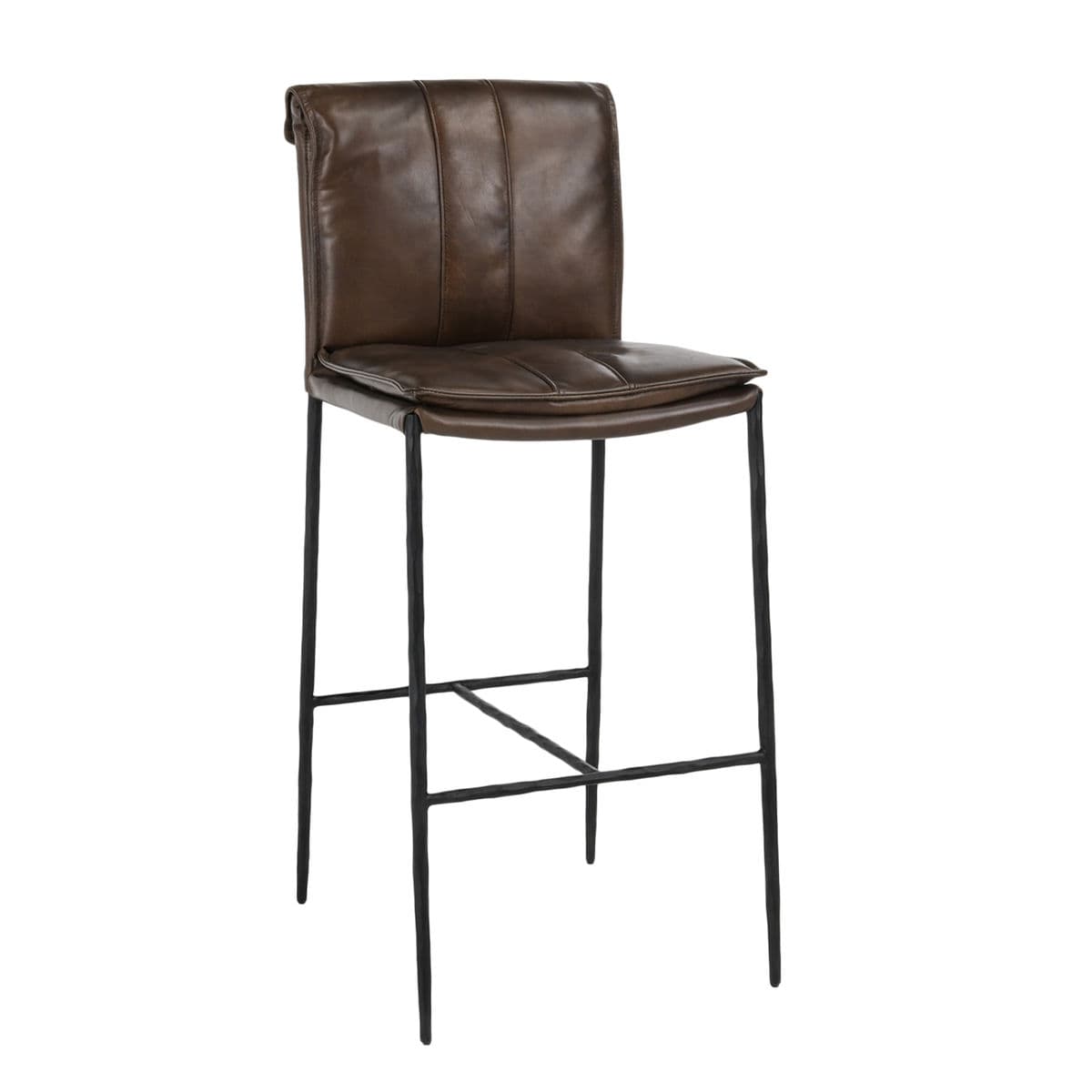 Coffee Brown Leather Bar Stool - Thumbnail 3