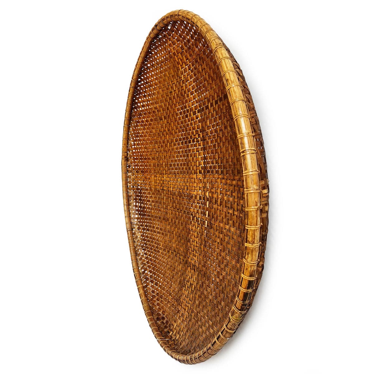 Bamboo Woven Round Basket Tray XL - Thumbnail 3
