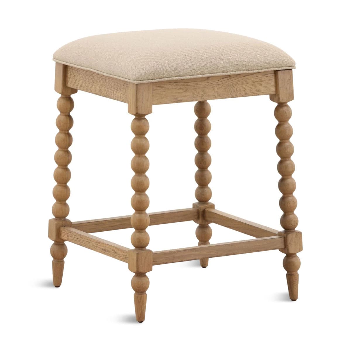 Beige Upholstered Ball Leg Counter Stool - Thumbnail 3