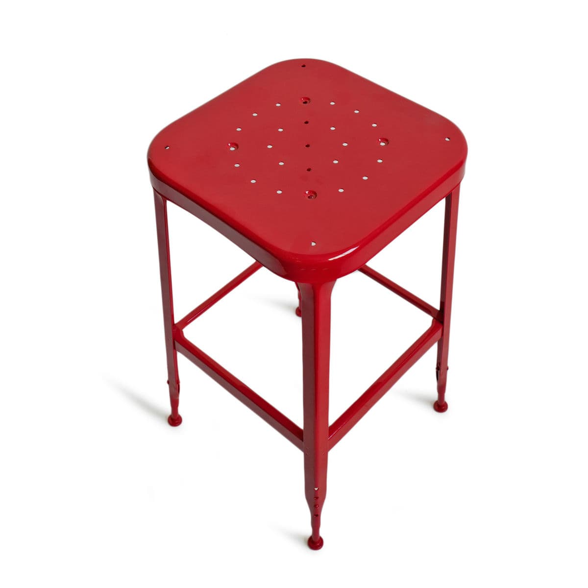 Vintage Cherry Red Iron Stool - Thumbnail 3